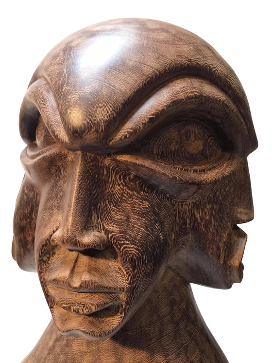 Image 1 of 4D face wooden sculpture