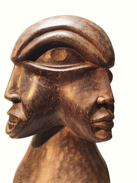 Image 1 of 4D face wooden sculpture