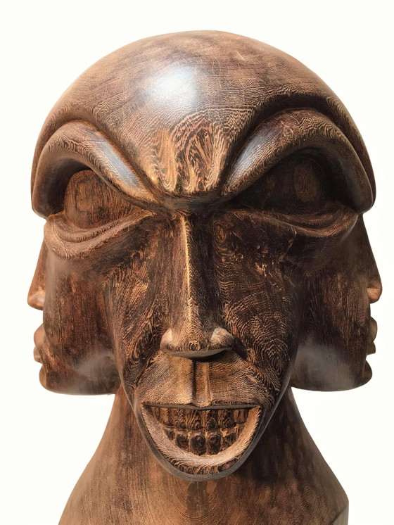 Image 1 of 4D face wooden sculpture