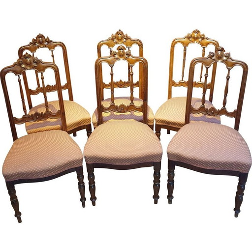 Set of 6 Vintage Victorian Walnut Chairs