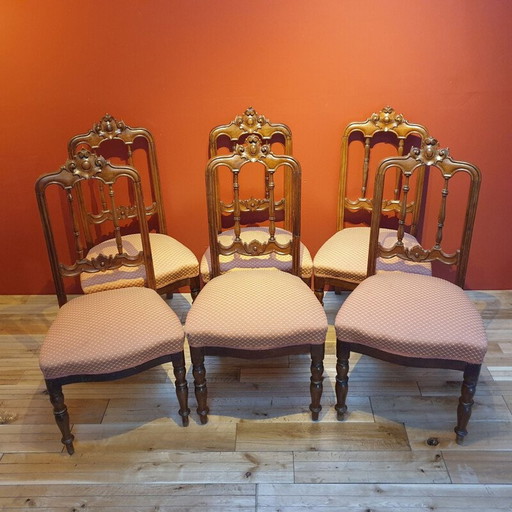 Set of 6 Vintage Victorian Walnut Chairs