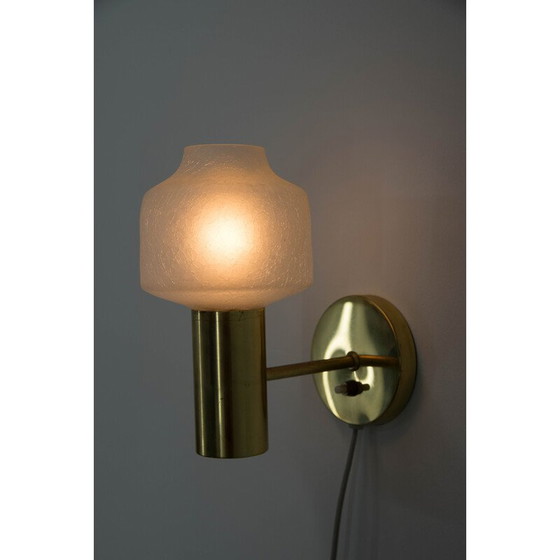 Image 1 of Pair of vintage brass and glass wall lamps, Denmark 1970