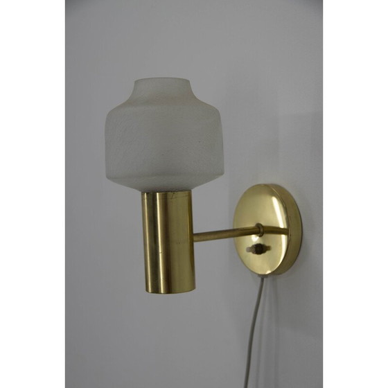 Image 1 of Pair of vintage brass and glass wall lamps, Denmark 1970