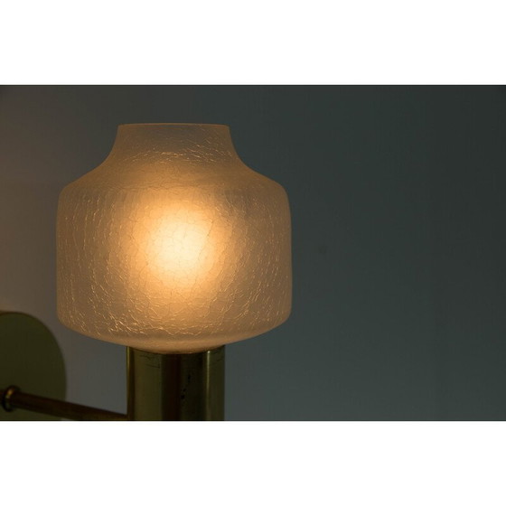 Image 1 of Pair of vintage brass and glass wall lamps, Denmark 1970