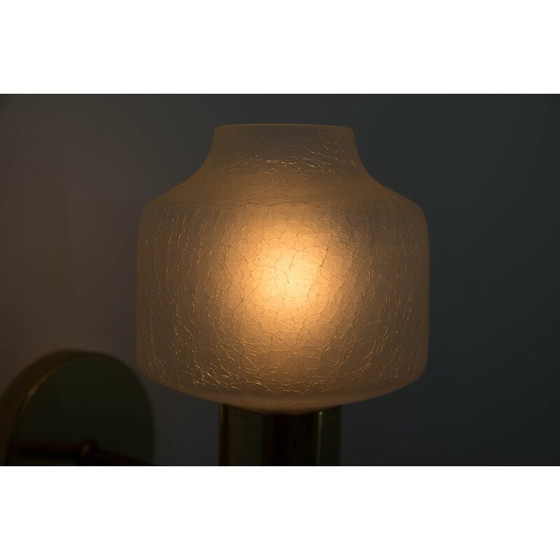 Image 1 of Pair of vintage brass and glass wall lamps, Denmark 1970