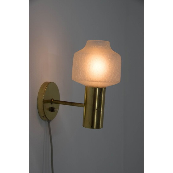 Image 1 of Pair of vintage brass and glass wall lamps, Denmark 1970