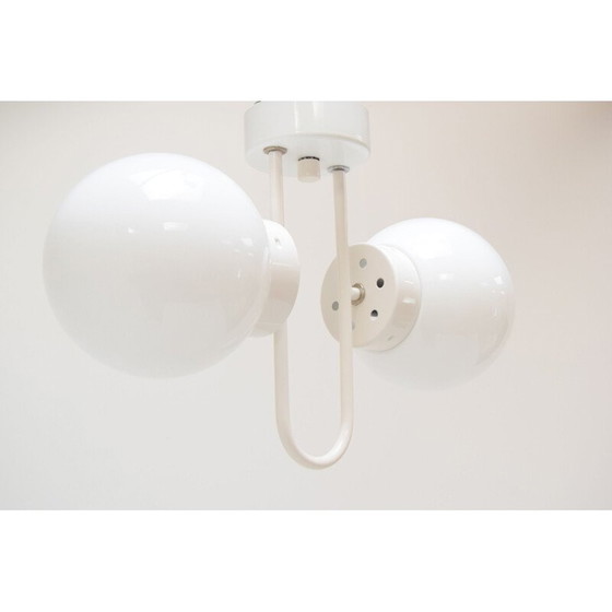 Image 1 of Vintage milk glass and lacquered metal suspension, Czechoslovakia 1970