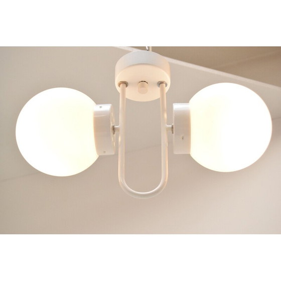Image 1 of Vintage milk glass and lacquered metal suspension, Czechoslovakia 1970