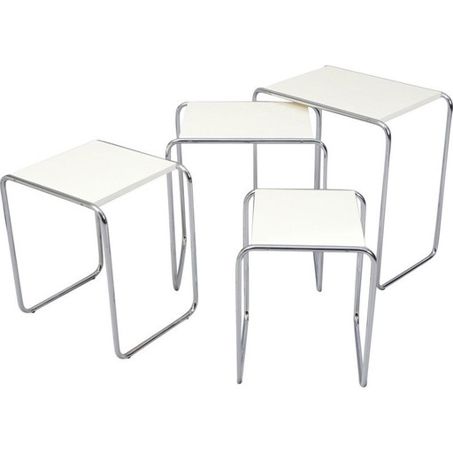 Vintage nesting table in white chromed steel and lacquered wood by Kovona, 1950