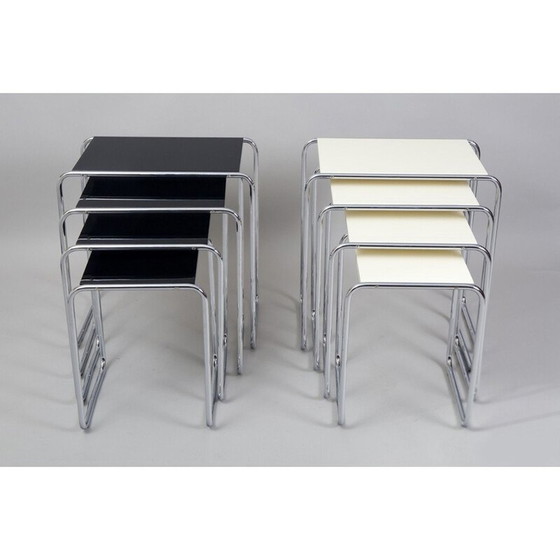 Image 1 of Vintage nesting table in white chromed steel and lacquered wood by Kovona, 1950