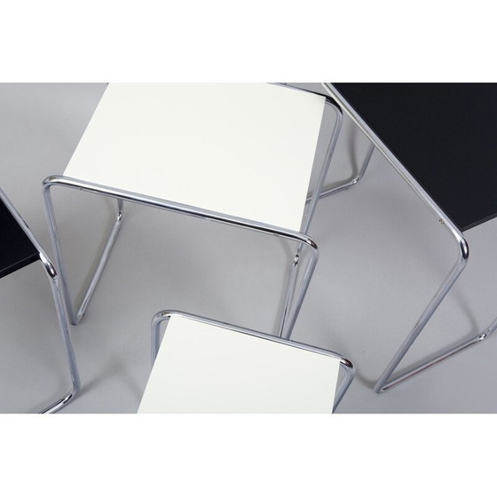 Image 1 of Vintage nesting table in white chromed steel and lacquered wood by Kovona, 1950