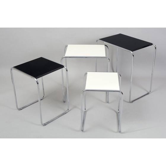 Image 1 of Vintage nesting table in white chromed steel and lacquered wood by Kovona, 1950
