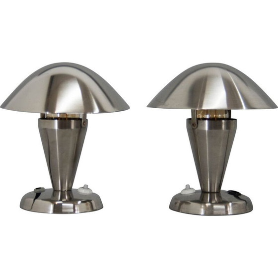 Image 1 of Coppia di lampade da tavolo vintage "Bauhaus" in acciaio nichelato, 1930