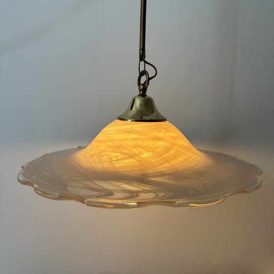 Image 1 of Vintage Glass Swirl Hanging Lamp