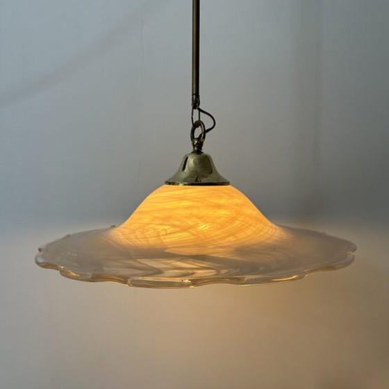 Image 1 of Vintage Glass Swirl Hanging Lamp