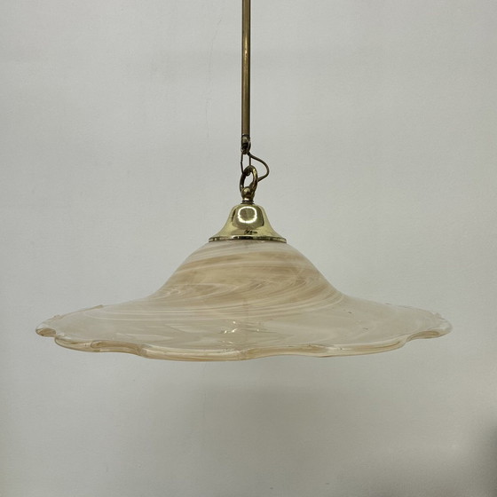 Image 1 of Vintage Glass Swirl Hanging Lamp