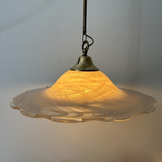 Image 1 of Vintage Glass Swirl Hanging Lamp