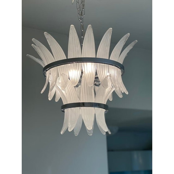 Image 1 of Contemporary Sanded “Palmette” Murano Glass Chandelier