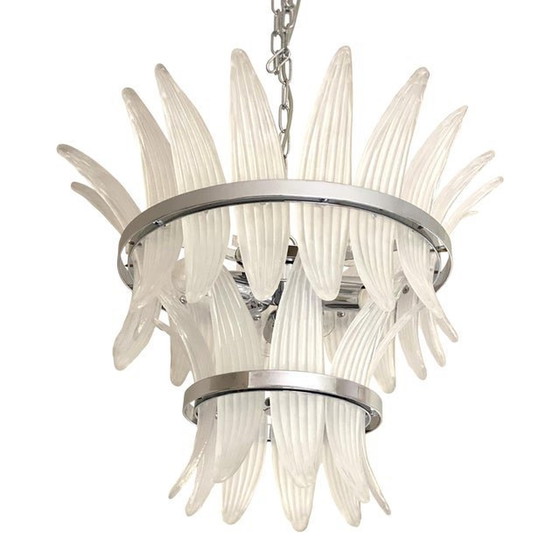 Image 1 of Contemporary Sanded “Palmette” Murano Glass Chandelier