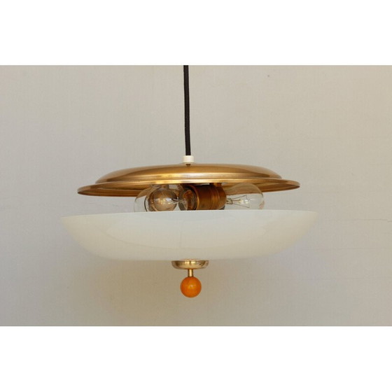 Image 1 of Vintage adjustable glass and brass pendant lamp by Wmf Ikora, 1950