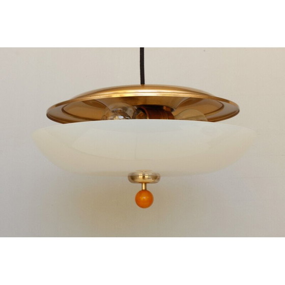 Image 1 of Vintage adjustable glass and brass pendant lamp by Wmf Ikora, 1950