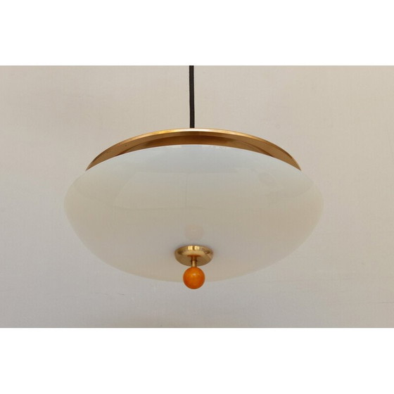 Image 1 of Vintage adjustable glass and brass pendant lamp by Wmf Ikora, 1950