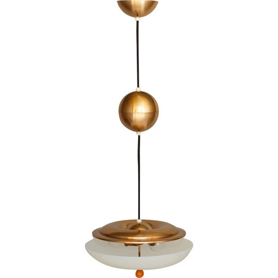 Image 1 of Vintage adjustable glass and brass pendant lamp by Wmf Ikora, 1950