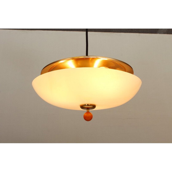 Image 1 of Vintage adjustable glass and brass pendant lamp by Wmf Ikora, 1950