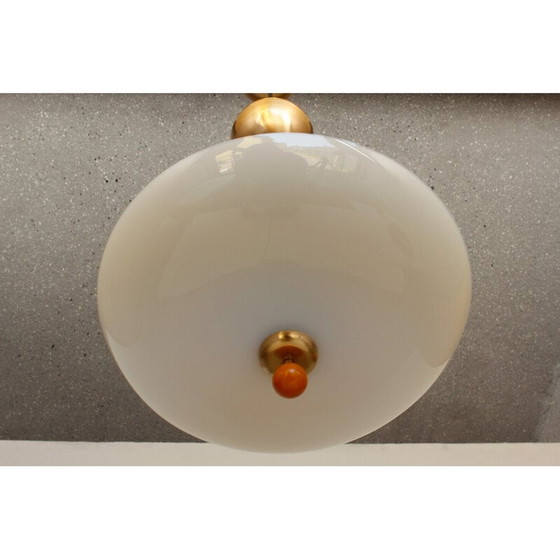 Image 1 of Vintage adjustable glass and brass pendant lamp by Wmf Ikora, 1950