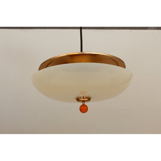 Image 1 of Vintage adjustable glass and brass pendant lamp by Wmf Ikora, 1950
