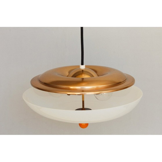 Image 1 of Vintage adjustable glass and brass pendant lamp by Wmf Ikora, 1950