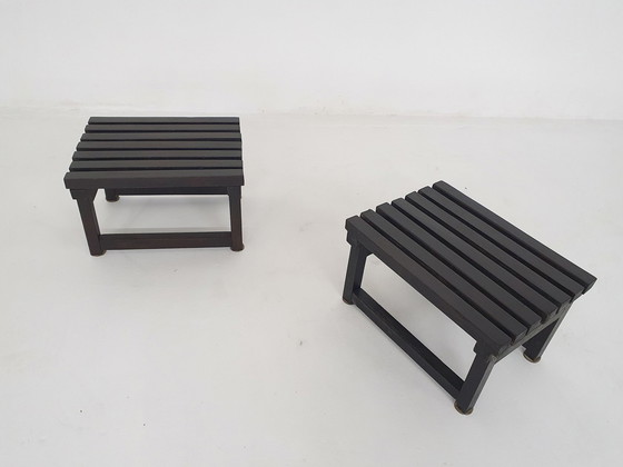 Image 1 of Set Of 2 Dark Brown Wooden Side Tables Or Night Stands, 1970'S