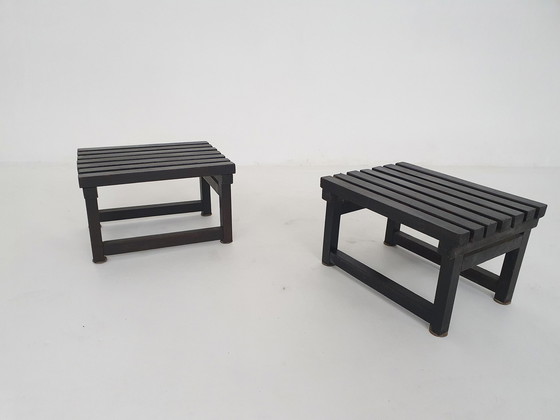 Image 1 of Set Of 2 Dark Brown Wooden Side Tables Or Night Stands, 1970'S