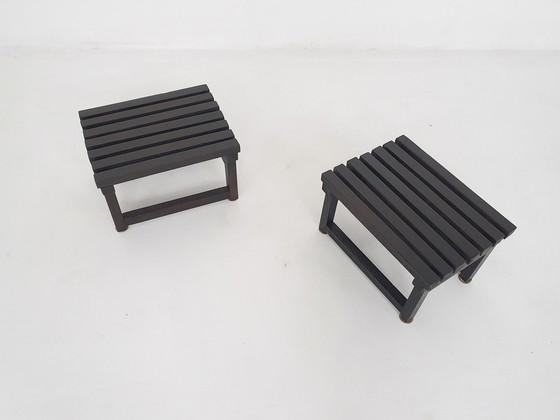 Image 1 of Set Of 2 Dark Brown Wooden Side Tables Or Night Stands, 1970'S