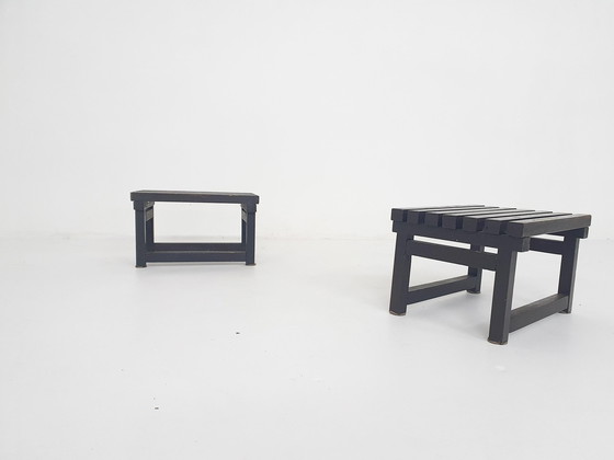 Image 1 of Set Of 2 Dark Brown Wooden Side Tables Or Night Stands, 1970'S