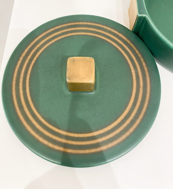 Image 1 of Small Green And Gold Enamel Ceramic Box, Villeroy Et Boch, 1930