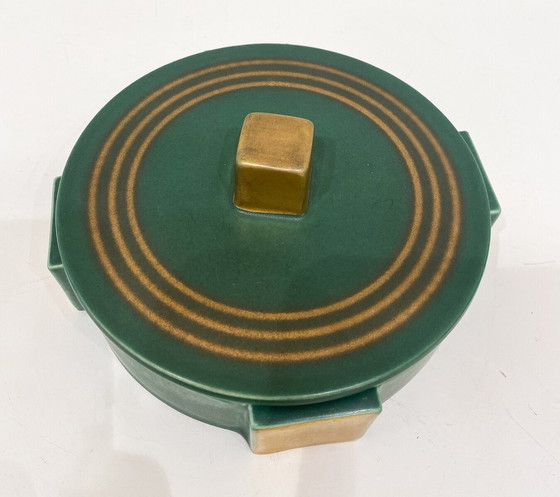 Image 1 of Small Green And Gold Enamel Ceramic Box, Villeroy Et Boch, 1930