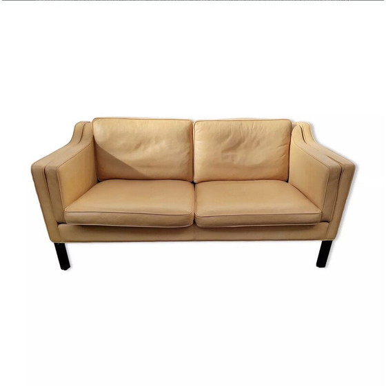 Image 1 of Scandinavian vintage sofa in light beige leather by Hurup Mobelfabrik, 1970