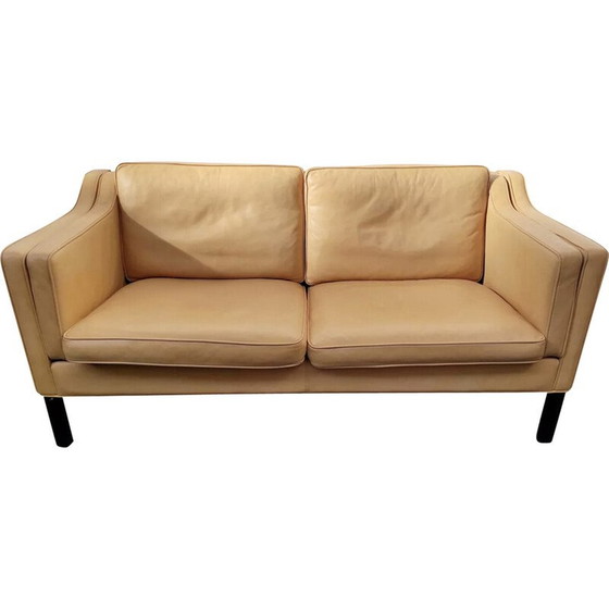 Image 1 of Scandinavian vintage sofa in light beige leather by Hurup Mobelfabrik, 1970