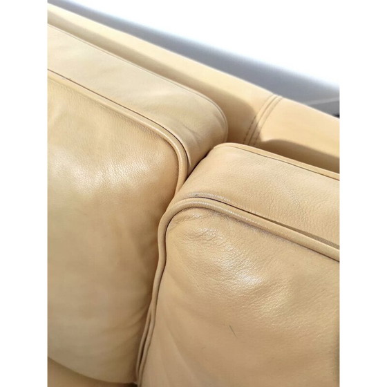 Image 1 of Scandinavian vintage sofa in light beige leather by Hurup Mobelfabrik, 1970