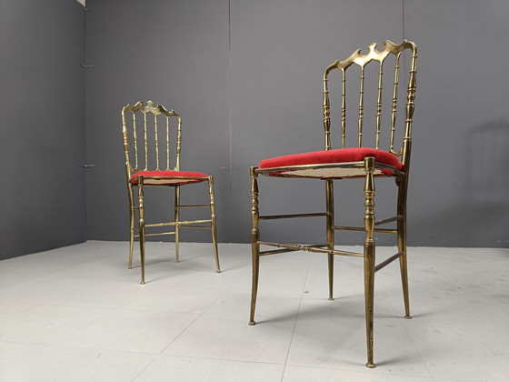 Image 1 of Set Of 5 Of Vintage Brass Chiavari Chairs, 1960S