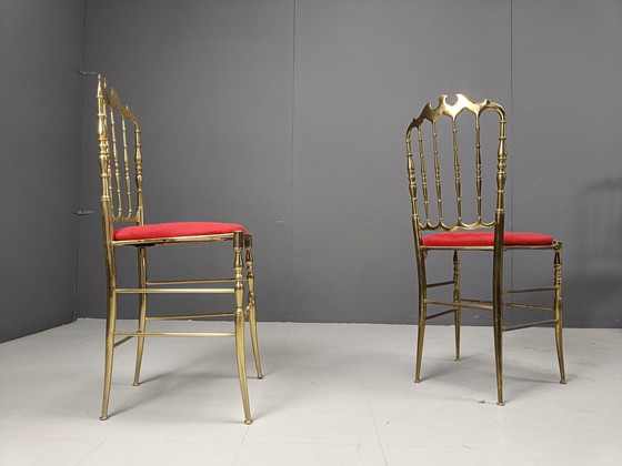 Image 1 of Set Of 5 Of Vintage Brass Chiavari Chairs, 1960S