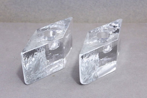 Lovely duo of modern 80s style glass candle holders