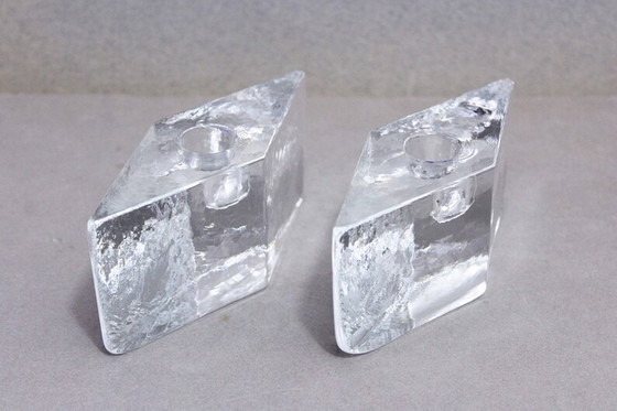 Image 1 of Lovely duo of modern 80s style glass candle holders