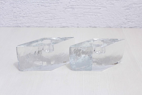 Image 1 of Lovely duo of modern 80s style glass candle holders