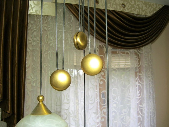 Image 1 of Ceiling Pendant Light, Mid Century Modern, Art Deco, Bankamp, Murano Glass, Brass, Very Rare