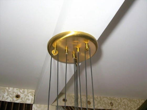 Image 1 of Ceiling Pendant Light, Mid Century Modern, Art Deco, Bankamp, Murano Glass, Brass, Very Rare