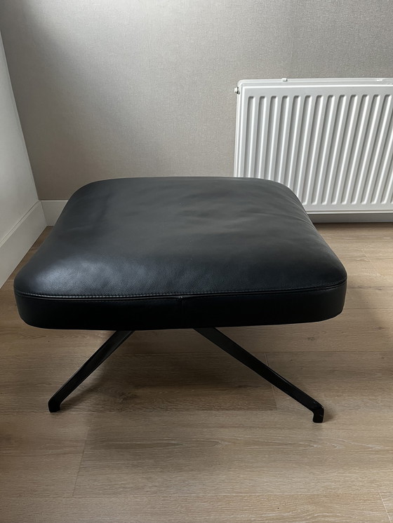 Image 1 of Minotti Jensen Bergere Chair And Footstool Leather Nero