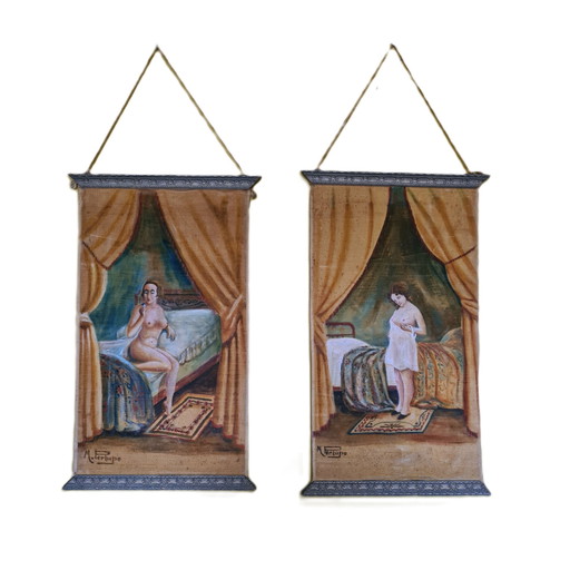 Set of Erotic Artworks On Cloth, 1st Half 20th Century