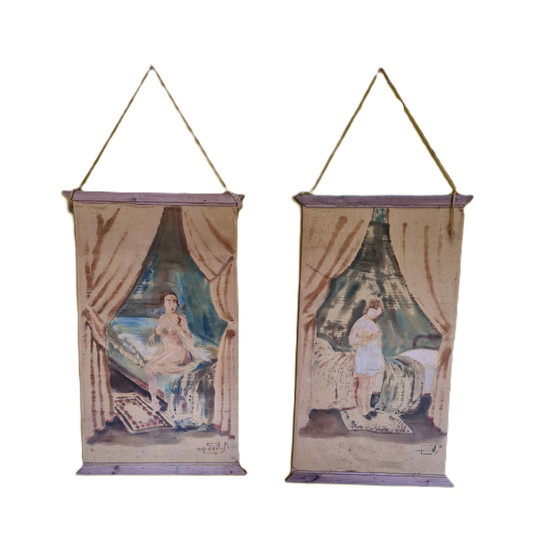 Image 1 of Set of Erotic Artworks On Cloth, 1st Half 20th Century